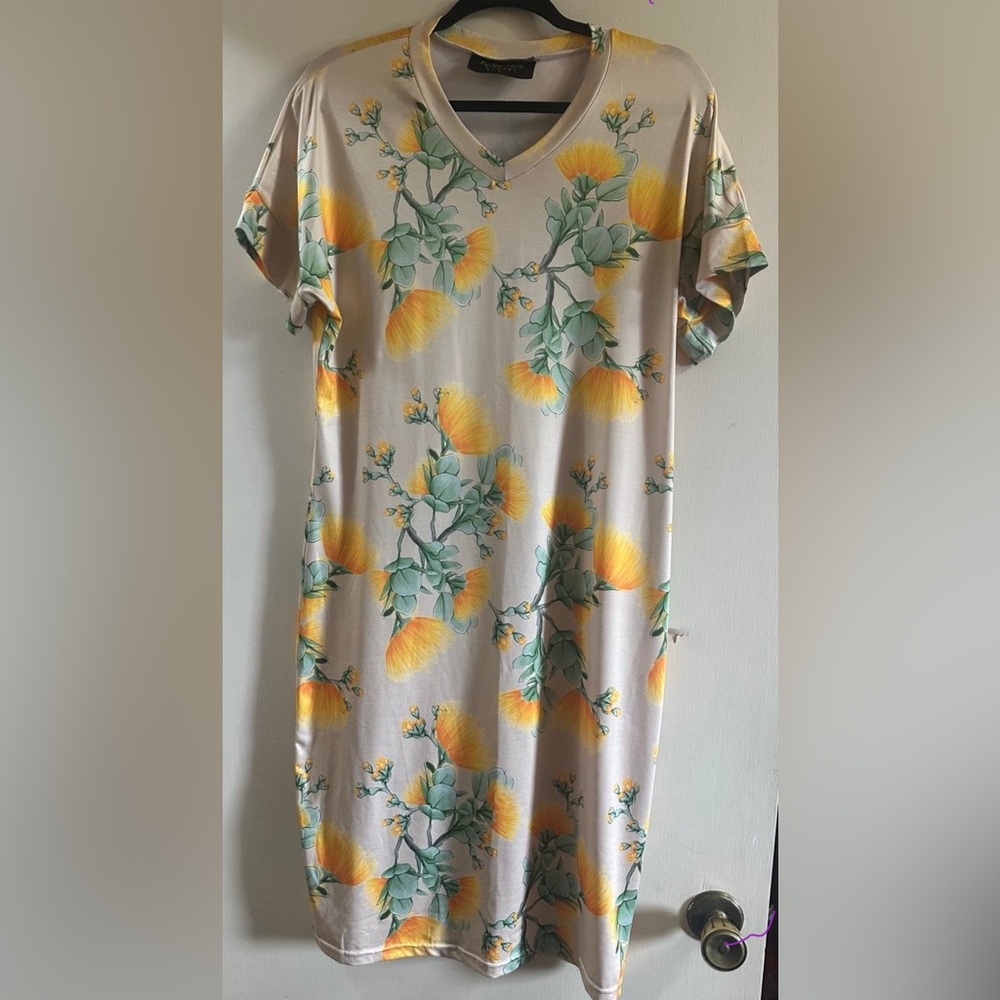 Kalokini Ohia Lehua Print V-Neck Dress Large NWOT